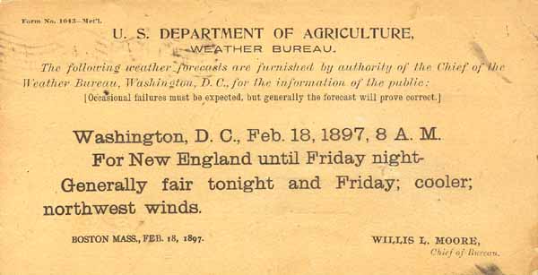 1897 US Dept of Agriculture Weather Forecast Postcard 