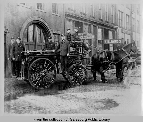 Galesburg Illinois Fire Fighters and Horse-drawn wagon, ca. 1900