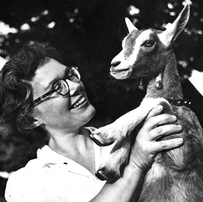 Helga Sandburg Crile with one of the famous Nubian goats her family raised in Michigan and North Carolina.