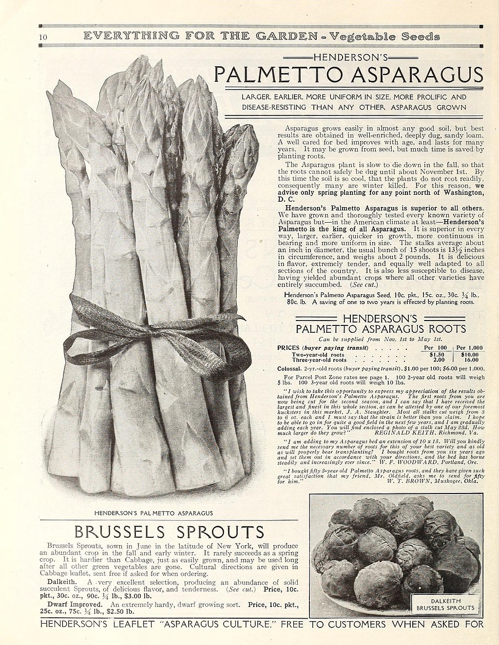 Henderson's Palmetto Asparagus ad, ca.1915
