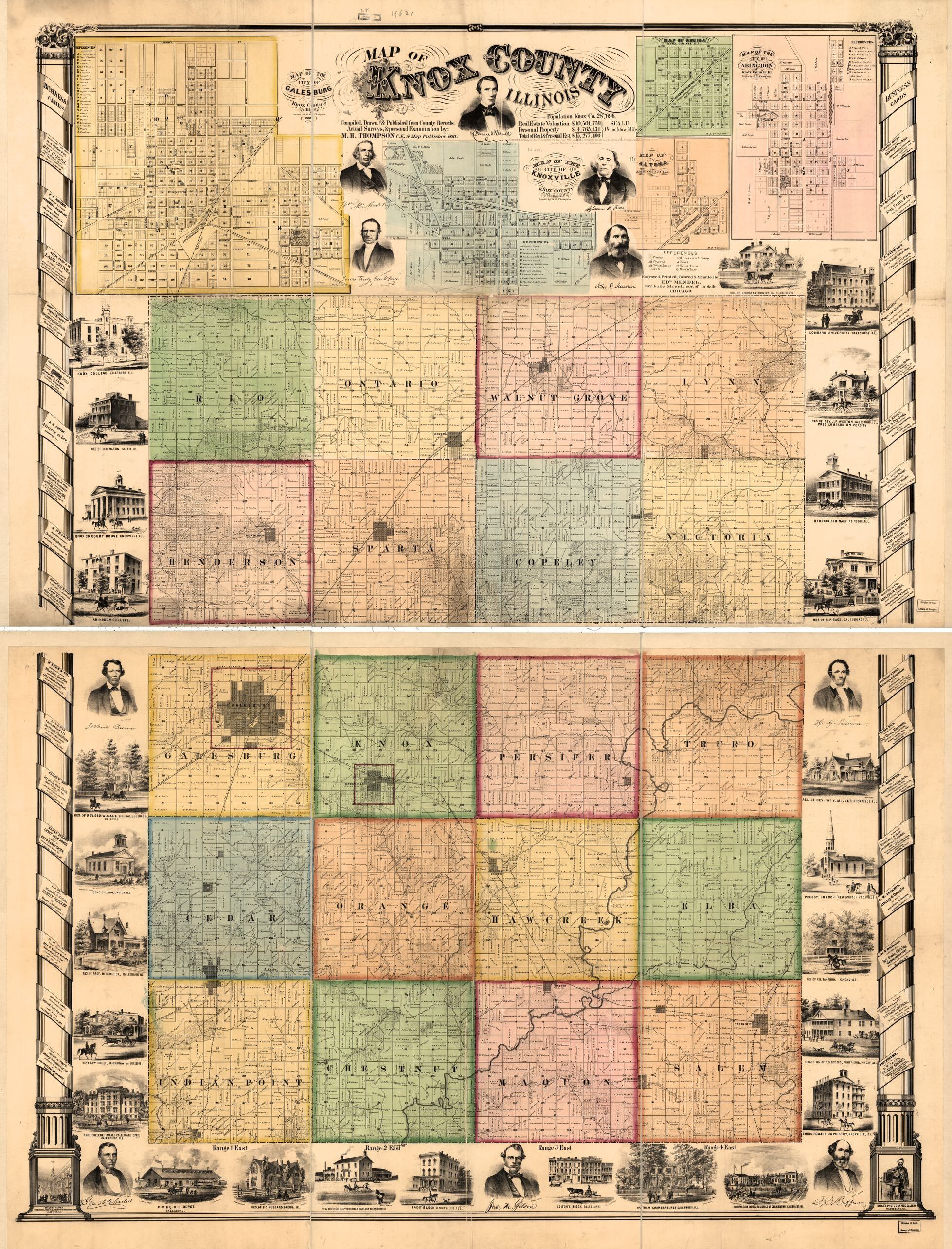 Knox County, Illinois - Map - 1861 (Publisher: Thompson)