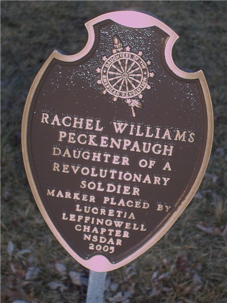 Rachel Peckenpaugh - Daughters of the American Revolution - Plaque