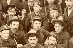 Carl Sandburg (center) with his companions from Company C, Sixth Illinois Volunteers
