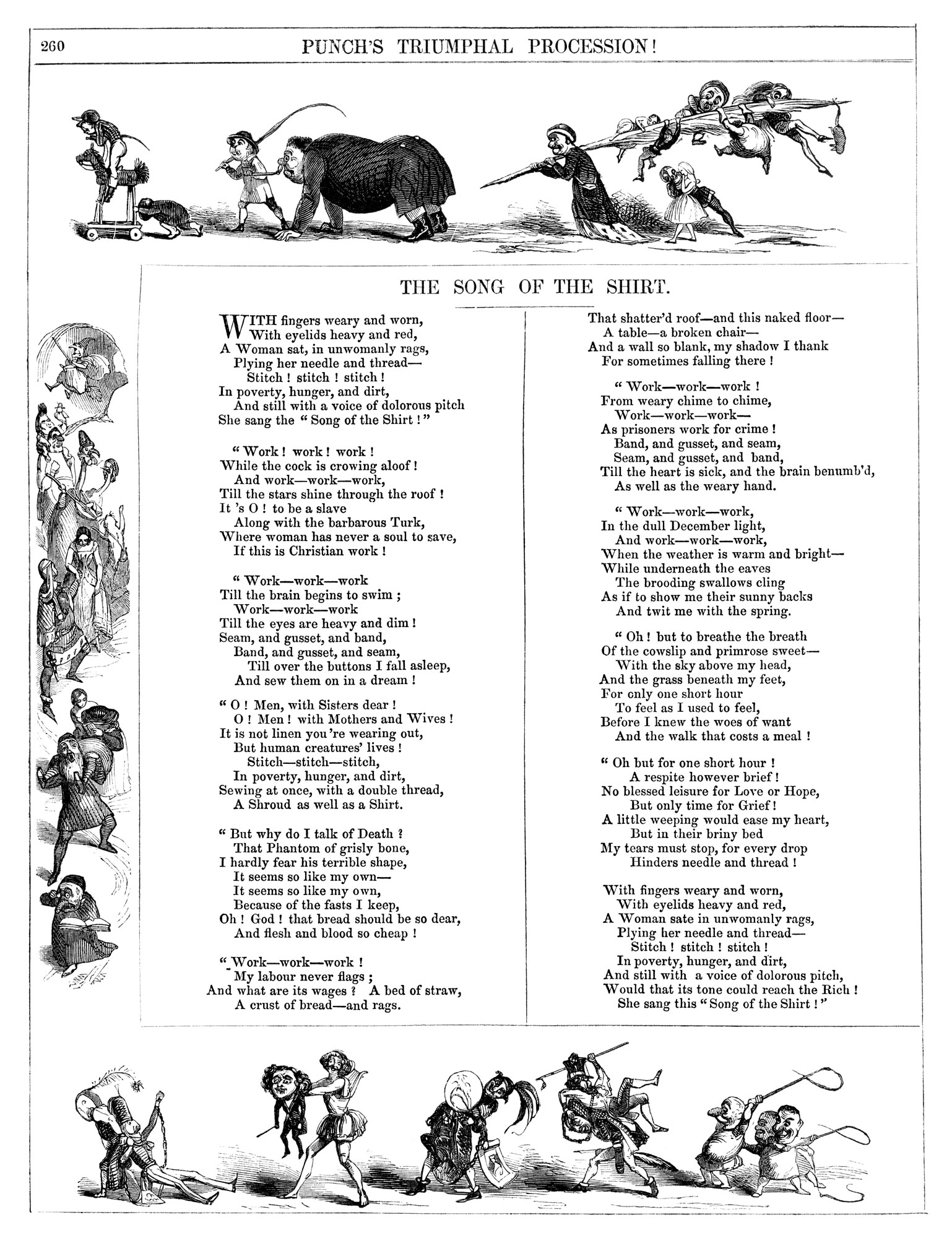 Thomas Hood's "Song of the Shirt" published in Punch Magazine, 1843.