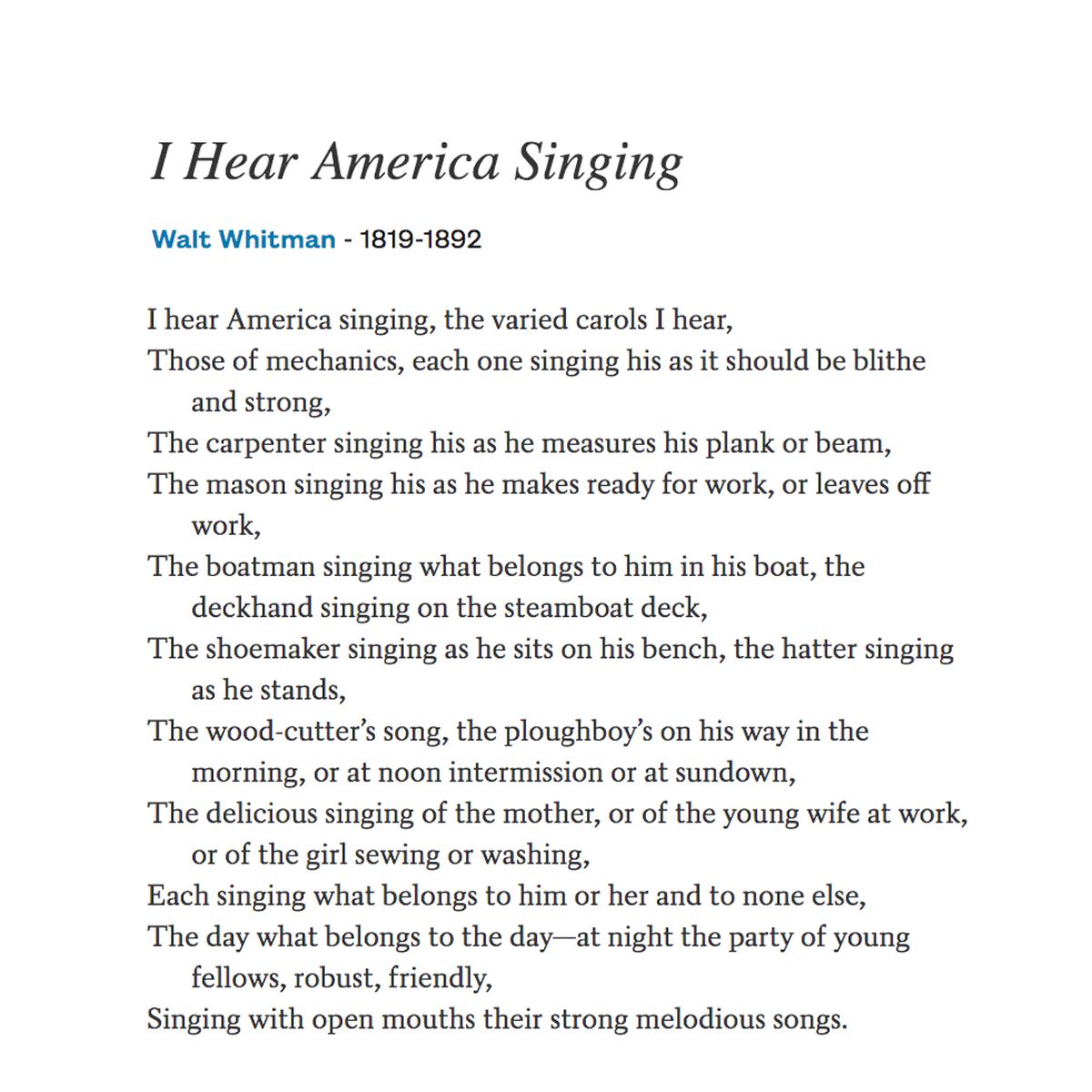 I Hear America Singing (Poem), by Walt Whitman